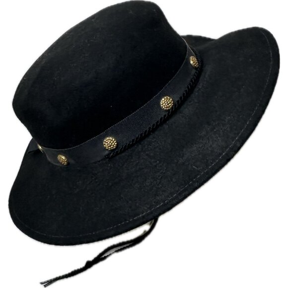 Black Wool Western Cowboy Hat Wide Brim Concho Band Rancher Boho USA - Picture 7 of 8